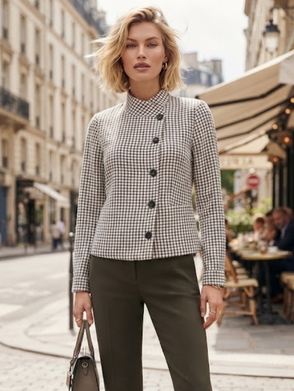 CAbi White and Black Grid Check Pattern Blazer